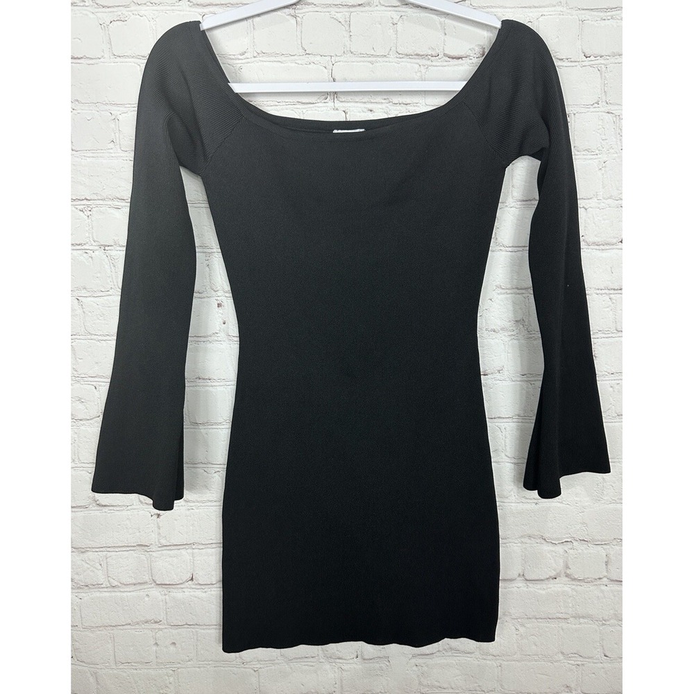 Princess Polly black ribbed long sleeve‎ off shoulder fitted bodycon dress sz 6